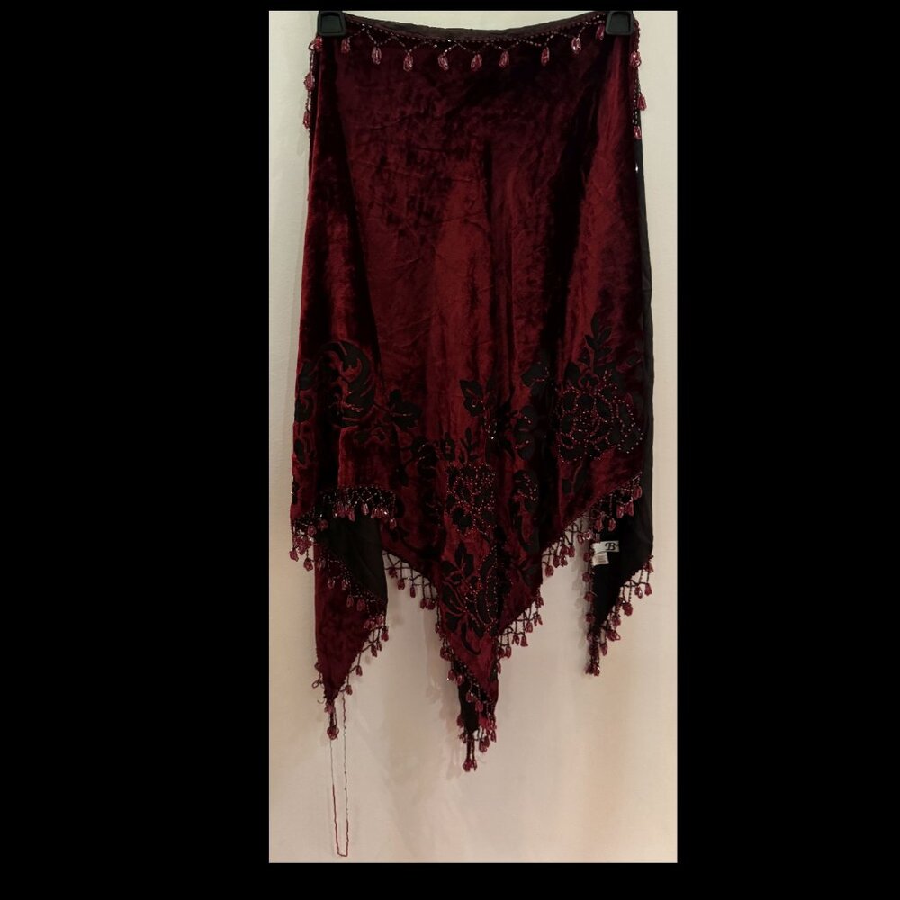 Burgundy and Black Shawl with Beading
